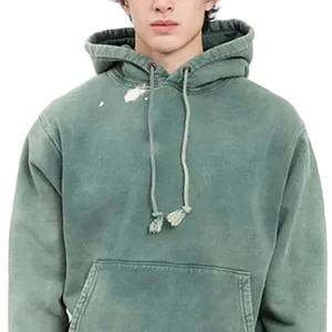 Sweat à capuche personnalisé 500Gsm poids lourd épais en détresse recadrée à capuche broderie Patch hommes lavage à l'acide Streetwear à capuche 2026 - Product Image 3