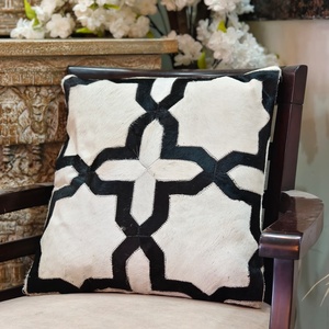 Luxury Cowhide Pillow Black <b>White</b> Geometric Pattern Decorative Accessory Fashionable Leather <b>Throw</b> Pillow - Product Image 1