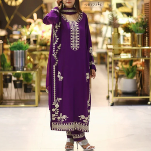 Ensemble 3 pièces pakistanais Shalwar Kameez pour femme, robe brodée en tissu lawn, vêtements prêts-à-porter en gros - Product Image 1