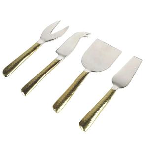 Bonito juego de rebanador de queso chapado con bandeja redonda de bambú martillado para sushi, esparcidor de queso con mango áspero sostenible y tabla - Product Image 1