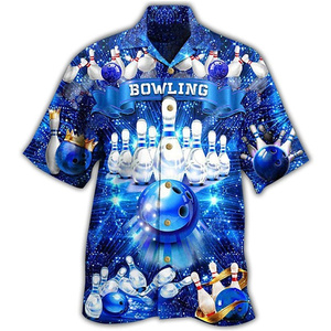 เสื้อเชิ้ตโบว์ลิ่งลำลองคอกลมแขนกุดพิมพ์ลายดิจิทัลสำหรับผู้ชาย คุณภาพสูง ทอจากผ้าฝ้าย 100% ระบายอากาศได้ดี เป็นมิตรกับสิ่งแวดล้อม - Product Image 1