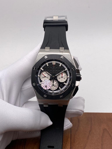 Montre chronographe de luxe noire avec lunette octogonale en acier, cadran texturé, affichage de la date, bracelet en silicone, mouvement automatique ETA - Product Image 2