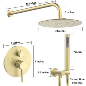 "Wall-Mounted <b>Shower</b> <b>System</b> with 10" Rainfall & Handheld <b>Shower</b> Head Brushed Gold Finish Bath Hardware Set" - Product Image 3
