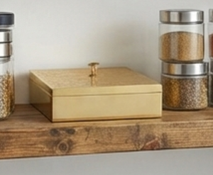 Boîte à épices carrée élégante en or avec 8 compartiments et cuillère, support de rangement de luxe pour épices, pour la table de cuisine - Product Image 3