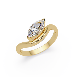 Anillo de compromiso solitario curvo de oro amarillo de 14K personalizado con diamante marquise de laboratorio de 1.00 quilates TW color E para mujer - Product Image 2