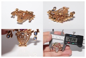 Broche vintage en or 14 carats avec diamants moissanite, émeraudes, saphirs et rubis, entièrement sertie de diamants moissanite sur argent 925, pour femmes et hommes - Product Image 5