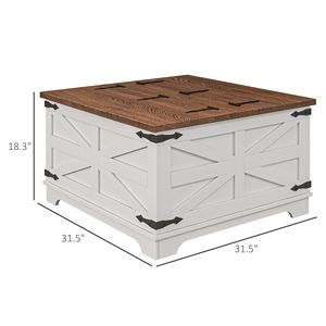 Tavolo da caffè quadrato bianco della fattoria con coperchi ribaltabili nascosti per il soggiorno - Product Image 3