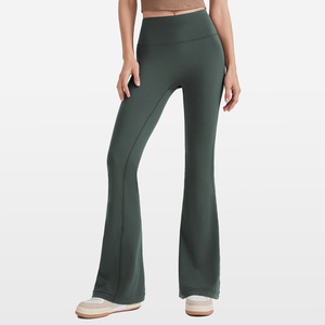 Custom Wholesale Women Casual <b>Flare</b> <b>Leggings</b> Plus Size Cotton Bamboo Fiber Mid Waist Quick Dry Butt Lifting Gym Workout - Product Image 5