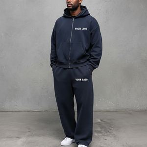 Ensemble de survêtement tendance en molleton 100 % coton épais de qualité supérieure avec sweat à capuche zippé et pantalon de jogging ample, logo personnalisé imprimé - Product Image 1