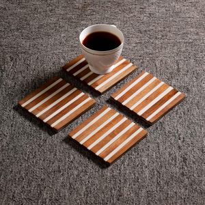 Sous-verres décoratifs en bois à rayures linéaires, design rustique écologique, pour thé, café, boissons, table à manger, cuisine, bureau, maison - Product Image 3