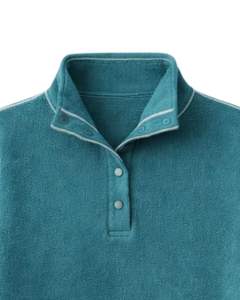 Sweat-shirt surdimensionné en polaire vert sarcelle pour femme, col à boutons, poche kangourou, épais, fabriqué sur mesure - Product Image 5