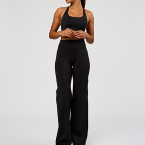 Sujetador deportivo de color liso para mujer, espalda cruzada, cuello redondo, soporte medio, sin costuras, para yoga y entrenamiento, negro - Product Image 4