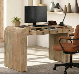 โต๊ะคอมพิวเตอร์ไม้จริงสไตล์ใหม่ปี 2026 พร้อมลิ้นชัก 3 ช่อง ดีไซน์มินิมอลสีครีม สำหรับห้องนอน แล็ปท็อป และโฮมออฟฟิศ - Product Image 5