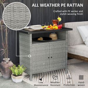 Armadietto porta asciugamani da esterno in vimini intrecciato con 2 ante e ripiano - Grigio - Product Image 5