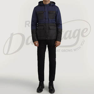 Chaqueta Acolchada Azul Marino para Hombre, con Contraste, Múltiples Bolsillos, Capucha, Estilo Táctico, Abrigo Acolchado para Invierno - Product Image 4