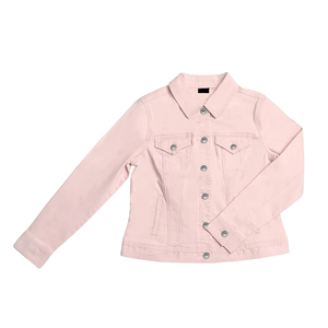 แจ็คเก็ตยีนส์ผู้หญิงสไตล์ลำลองสำหรับฤดูใบไม้ผลิ แบบสั่งทำขายส่ง สีซีดอ่อน คอปกพับ ดีไซน์ครอป ทรงปกติ - Product Image 1