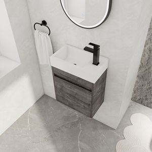 Mobile bagno sospeso da 18 pollici con lavabo in resina bianca e anta con chiusura ammortizzata - Product Image 5