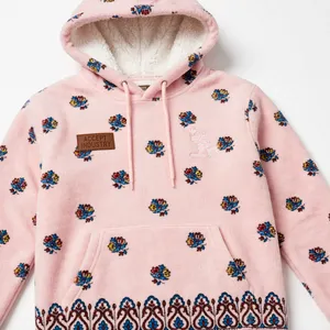 Sudadera con capucha de lana rosa floral de la marca Accept Industry con bolsillo frontal y logotipo de pájaro, ropa informal de invierno. - Product Image 5