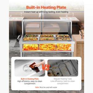 Calentador de Alimentos Eléctrico Comercial Profesional de 6 Compartimentos, 1500W, con Control Manual de Temperatura para Buffet y Catering - Product Image 2