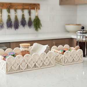 Cesta de almacenamiento de macramé estilo boho para pañales de bebé, juguetes y organización elegante de la habitación infantil, procedente de la India. - Product Image 4