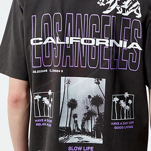 T-shirt noir surdimensionné pour homme avec imprimé Los Angeles California violet, manches courtes, col rond, style streetwear, en coton - Product Image 5