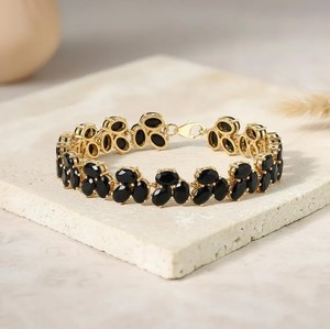 Pulsera con Dije de Ónix Negro Corte Ovalado, Plata de Ley 925, Chapado en Oro, Joyería de Piedras Preciosas Hecha a Mano, Elegante y de Lujo, para Fiestas y Eventos - Product Image 2