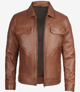 แจ็คเก็ตหนังแฟชั่นผู้ชายสไตล์ล่าสุด แจ็คเก็ตหนังแฟชั่นฤดูหนาว อุ่นสบายสำหรับใส่เป็นเสื้อนอก หนังแกะสีน้ำตาล - Product Image 1