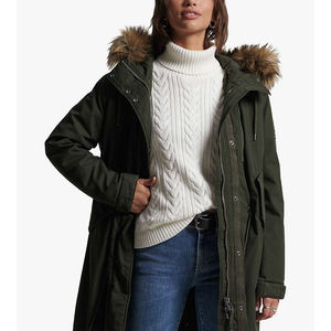 Veste parka d'hiver pour femme, en gros, avec capuche en fausse fourrure, longue, en coton respirant, doublure écologique en laine/lin, coupe-vent et chaude - Product Image 6