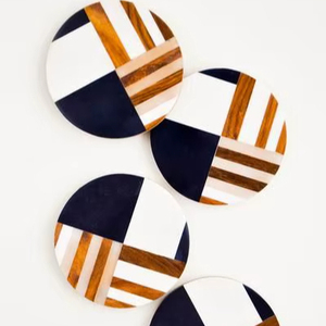 Handmade Bamboo Coasters Beautiful Resin Inlay Heat Resistant Eco-Friendly Square 10mm Thickness Unique Tea Table Coaster Set - Product Image 1