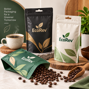 Bolsas de Café EcoRev con Cierre, Biodegradables, Laminadas, Termosellables, Impresas en Offset, de Grado Alimenticio, con Cierre Superior Reutilizable - Product Image 5
