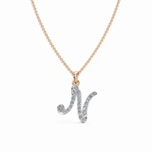 Nouveau design, collier pendentif lettre N en diamant cultivé en laboratoire, or rose 18 carats, 22 pierres de diamant, bijoux fins en diamant - Product Image 1