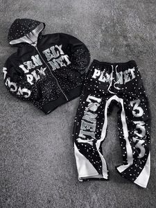 Ensemble de survêtement unisexe en molleton technique avec pantalon évasé et sweat à capuche, logo personnalisé, streetwear, fabricant OEM - Product Image 2