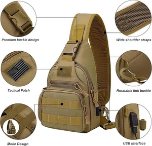 กระเป๋าคาดลำตัวแบบยุทธวิธีสำหรับผู้ชาย พร้อมช่องใส่ขวดน้ำ, กระเป๋าคาดอกแบบสะพายไหล่ MOLLE EDC พร้อมพอร์ตชาร์จ USB สำหรับการเดินทาง - Product Image 1
