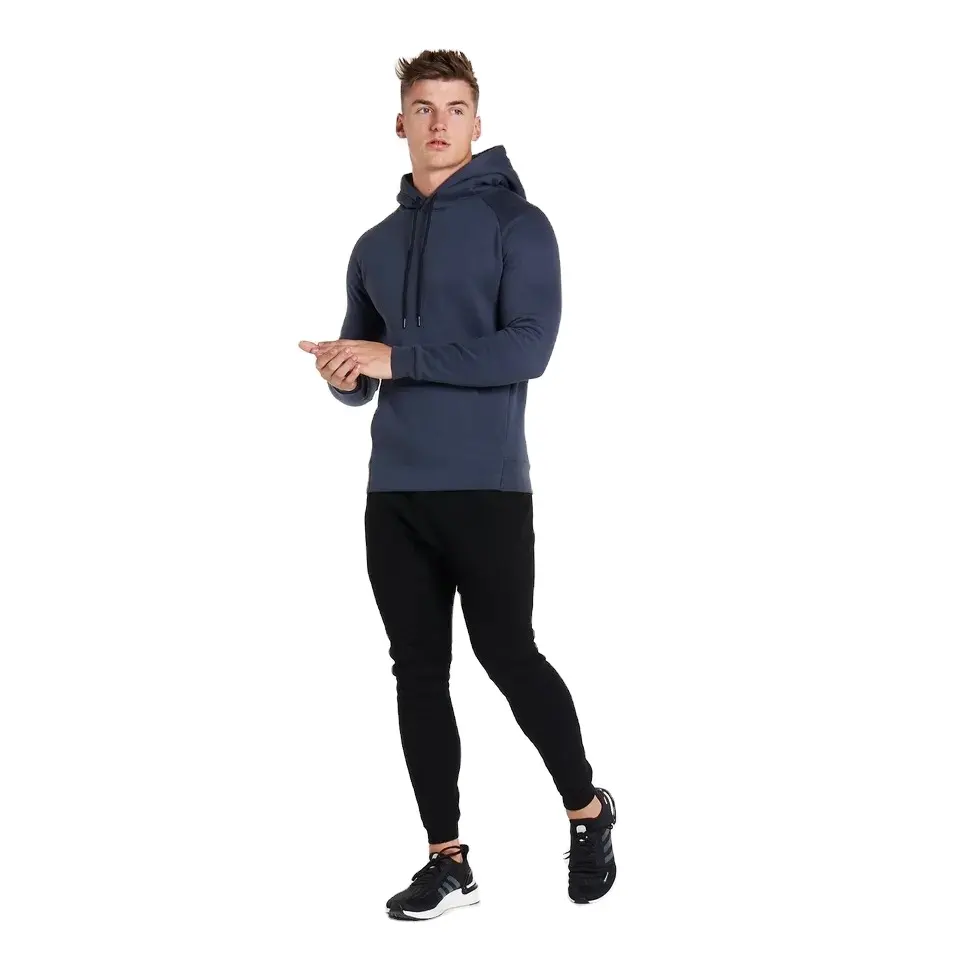 Best Selling Stylish Casual Streetwear Pullover Men's Hoodies Navy Blue Slim Fit Gym Training High Quality Soft Cotton Fleece