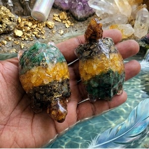 Figurine en résine de cristal de citrine naturelle, tortue orgone, aimant d'argent, énergie de richesse Feng Shui, tutoriels sur la richesse en pierres précieuses - Product Image 6