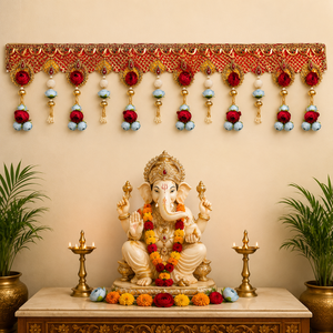 Handmade <b>Floral</b> Door Toran for Main Entrance Decorative Bandhanwar Wall Hanging Festival Home Temple Decor Red Gold - Product Image 2