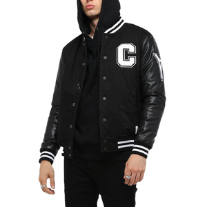 Chaqueta Varsity Letterman de Cuero Genuino y Lana Color Negro Sombra - Product Image 4