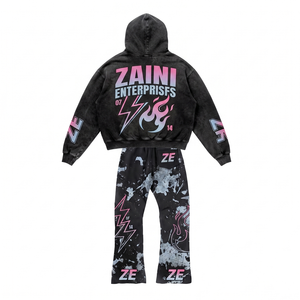 Ensemble survêtement homme ZAINI Premium en molleton de coton 350g, streetwear d'hiver, noir et rose uni, avec broderie personnalisée et sérigraphie - Product Image 2