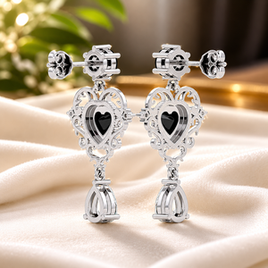 Boucles d'oreilles pendantes élégantes en forme de cœur noir avec diamants, en vermeil or blanc et moissanite, pour femme, idéales pour un anniversaire - Product Image 6