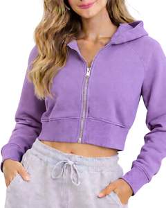 Sudadera con capucha corta con cremallera para mujer, de manga larga, informal, de forro polar suave, estilo urbano, color lavanda morado, moda otoño-invierno - Product Image 1