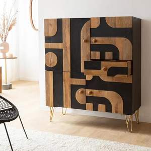 Meuble de rangement en bois d'acacia massif avec design ondulé, armoire paramétrique ondulée - Product Image 3