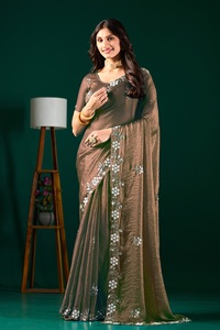 Vexotrend Indian Designer Women's Velvet Satin <b>Saree</b> Beautiful Patola Design Traditional Style Wedding Diwali Party Wear Wrinkle - Product Image 3