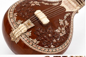 Sitar estilo Ravi Shankar Royal Maharaja, completamente decorado, doble tumba, instrumento clásico indio de cuerdas con estuche de fibra de vidrio - Product Image 4