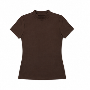 T-shirt personnalisé pour femme, coupe slim classique, col montant, manches courtes, en jersey de coton extensible doux, couleur marron expresso WMNTS-0011 - Product Image 5