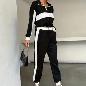 Oem Customized Design Women's Tracksuits Fashion Casual Two Piece Set With White Stripes High Quality Streetwear Tracksuits