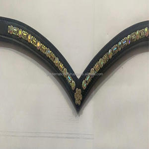 Banda de cuero con forma de V para cejas de caballo, banda de cuero con canal vacío, cristales multicolor incrustados, ostentosos en ambos lados, precio al por mayor - Product Image 5