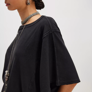 New Summer Fashion Women's <b>Black</b> Crew Neck Plus Size Solid Color Batwing Sleeve Casual T-Shirt Regular Fit Jersey <b>Fabric</b> T-Shirt - Product Image 3