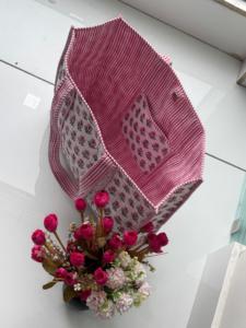 Hand-Block Printed Quilted Winter Tote Shopping Bag From India Multi-Color Floral Design Two <b>Shoulder</b> <b>Straps</b> Lining Wholesale - Product Image 4