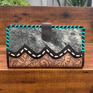 คลัทช์ซ่อนผมสไตล์ตะวันตกแบบใหม่สำหรับผู้หญิงหนังแท้มีรายละเอียดลายดอกไม้และกระเป๋าสตางค์เย็บด้วยมือ - Product Image 4