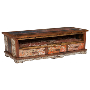Sustainable Reclaimed Boat Wood TV Cabinet 3 Drawer Classic Style Solid Wood Rustic Recycled Timber For Stand TV - Product Image 5